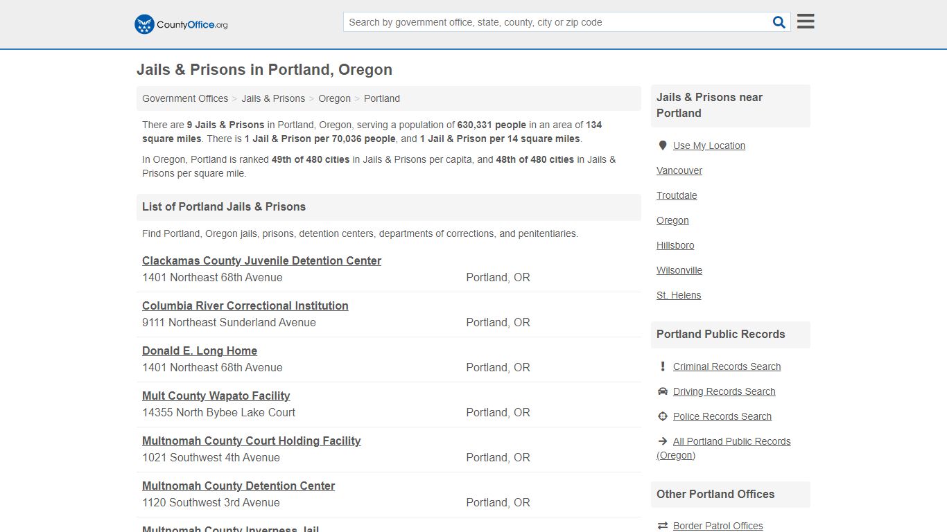Jails & Prisons - Portland, OR (Inmate Rosters & Records) - County Office