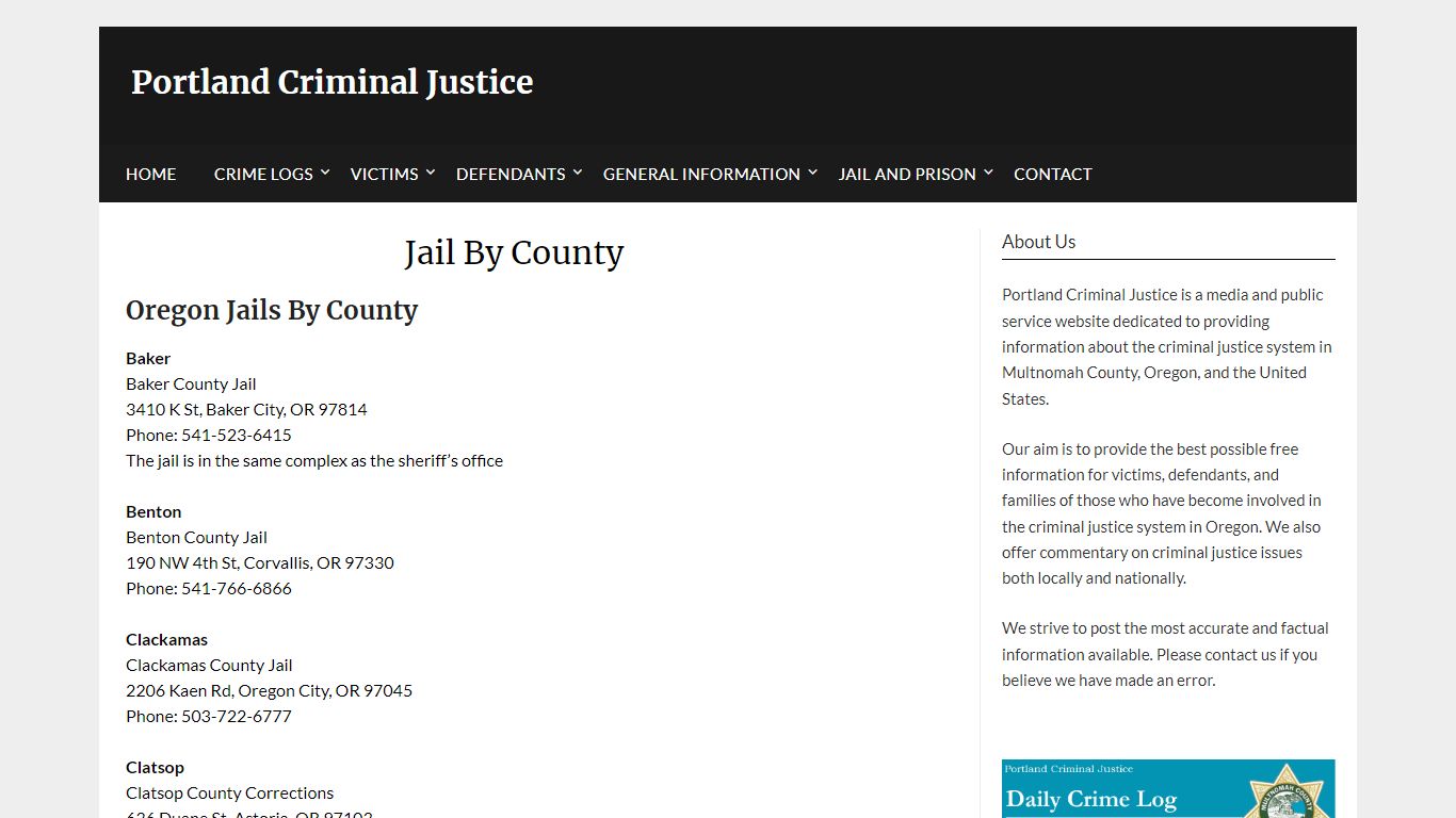 Jail By County - Portland Criminal Justice